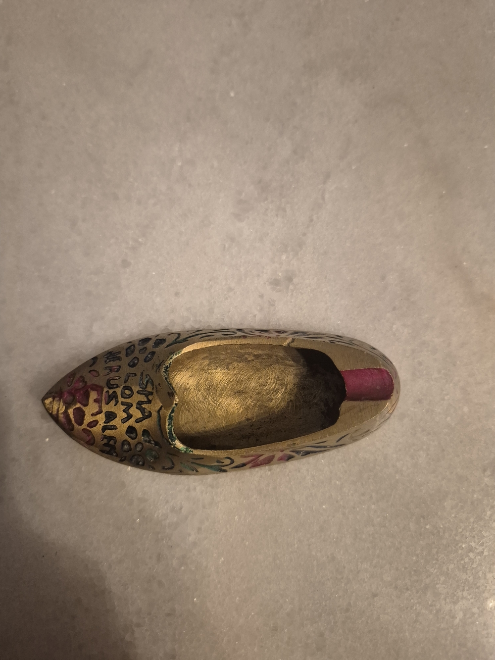 Brass Decorative Shoe Trinket Dish/Ashtray with Hand-Painted Shalom Jerusalem - Picture 3 of 4